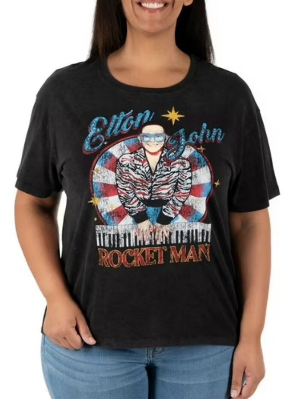 Elton John Rocket Man Licensed Band Tee Black XL
